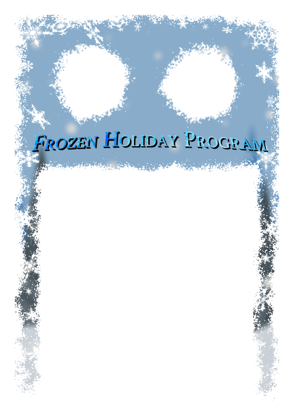 Frozen Holiday Ballet Program at Miss Fisher's Ballet Academy. Image of a snowscape with frosted border.